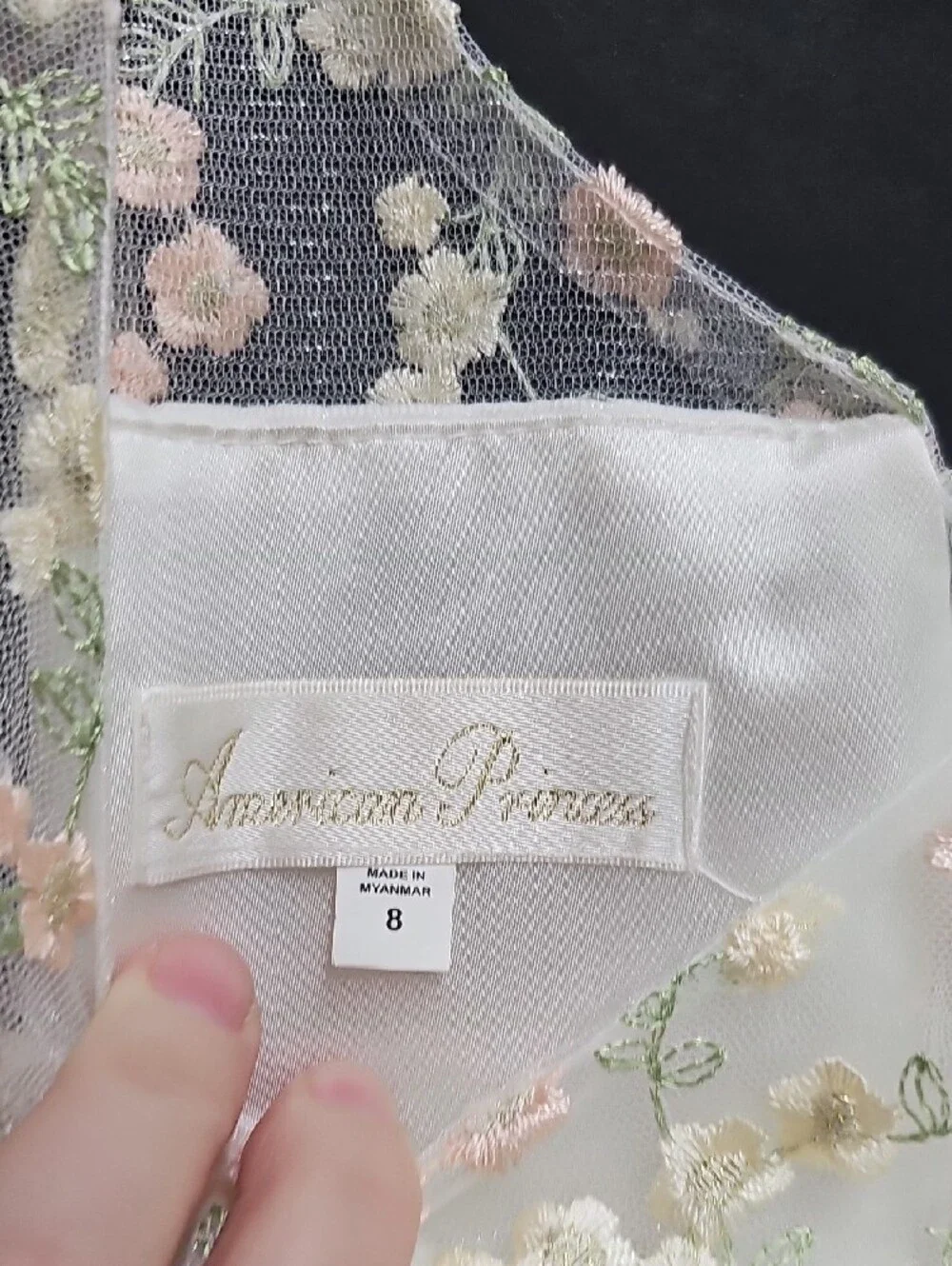 American Princess Cream Dress with Pink Floral Embroidery Size 8Y